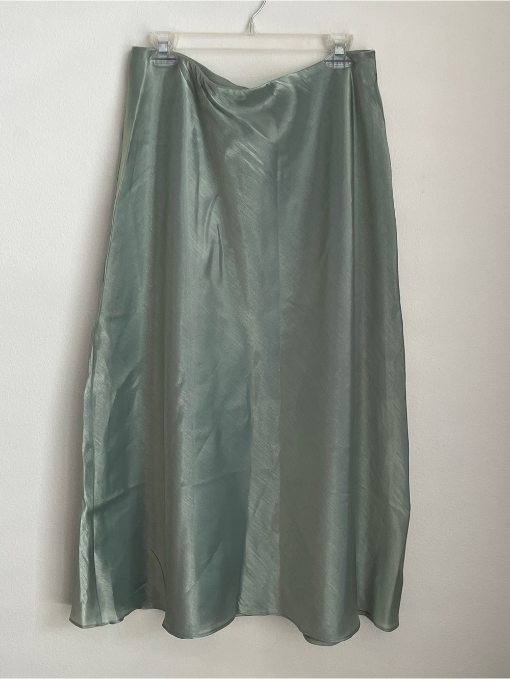 Cachet Vintage Sage Green Satin Midi Skirt A-Line Slip Size 14 Romantic Chic 90s